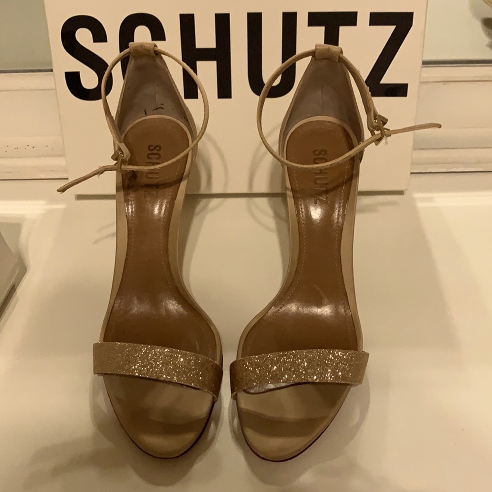 Schutz Ankle Strap Heels with a Touch of Shimmer